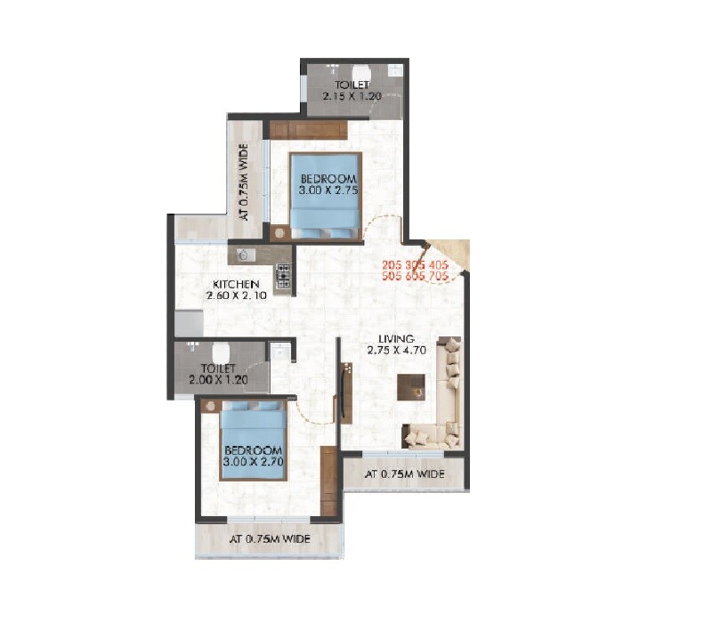Floor plan of 2 BHK 472 Sq. Ft. Apartment in Galaxy Prime, Navi Mumbai
