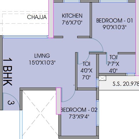 Floor plan of 1 BHK 558 Sq. Ft. Apartment in Gami Bianca, Navi Mumbai