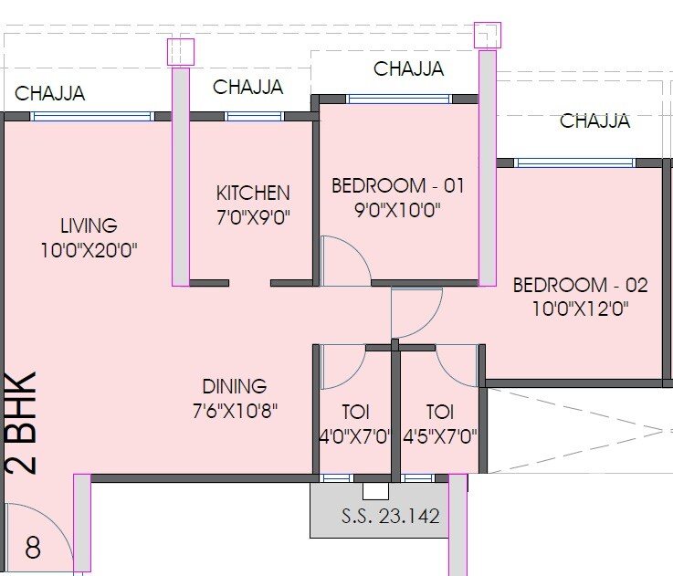Floor plan of 2 BHK 697 Sq. Ft. Apartment in Gami Bianca, Navi Mumbai