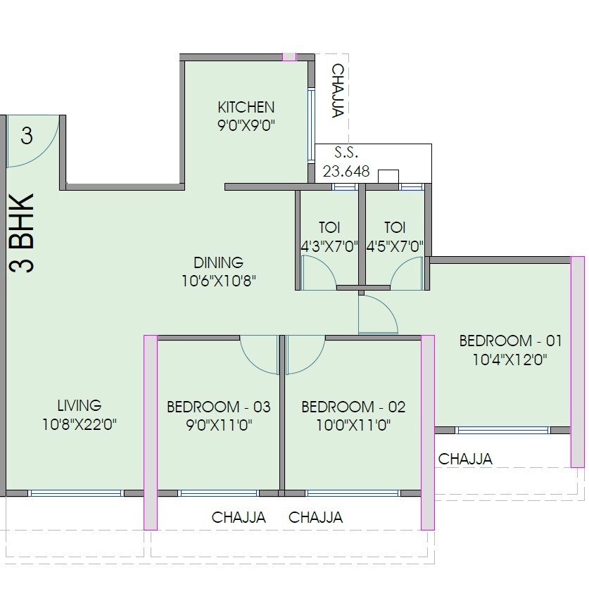 Floor plan of 3 BHK 918 Sq. Ft. Apartment in Gami Bianca, Navi Mumbai