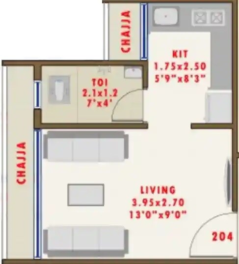 Floor plan of 173 Sq. Ft. Studio in Gami Elenza, Navi Mumbai