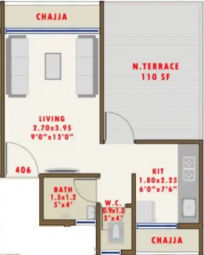 Floor plan of 214 Sq. Ft. Studio in Gami Elenza, Navi Mumbai