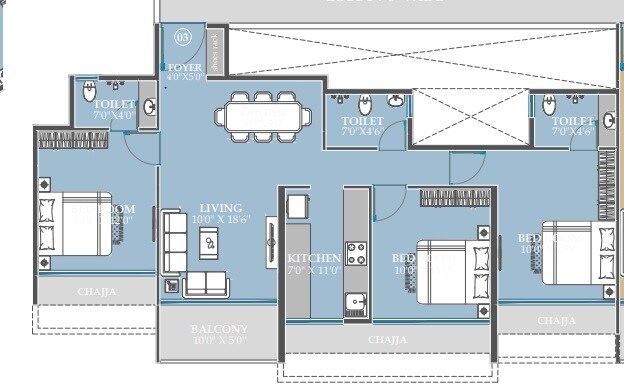 3 BHK 895 Sq. Ft. Apartment