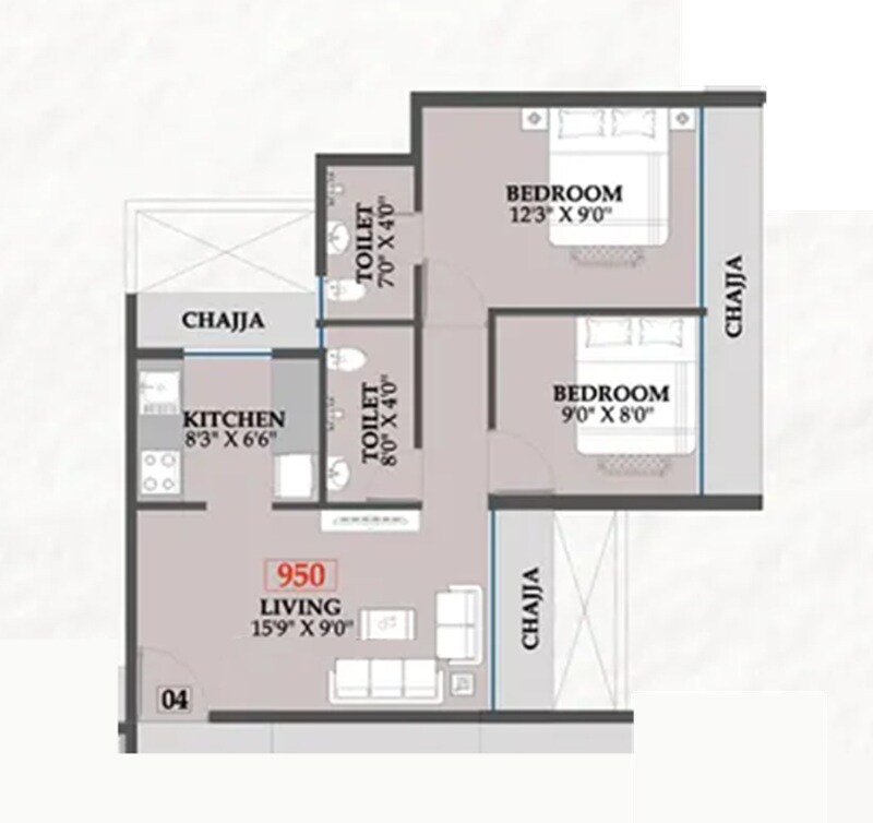 2 BHK 461 Sq. Ft. Apartment