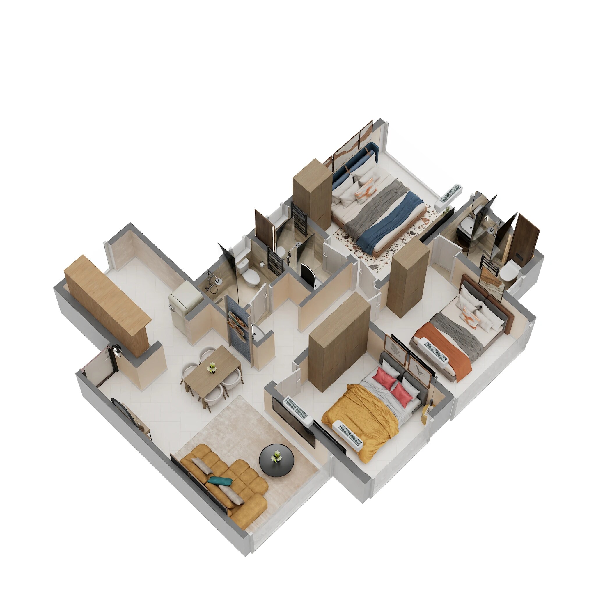 Floor plan of 3 BHK 679 Sq. Ft. Apartment in Gami Nirvana, Navi Mumbai