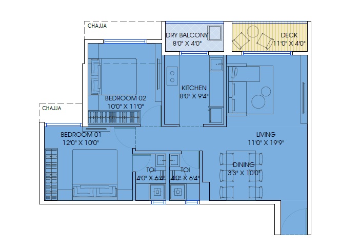 2 BHK 762 Sq. Ft. Apartment in Gami Satyam Palacio