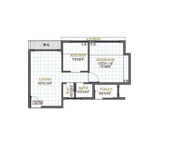 Floor plan of 1 BHK 416 Sq. Ft. Apartment in Gami Teesta, Navi Mumbai