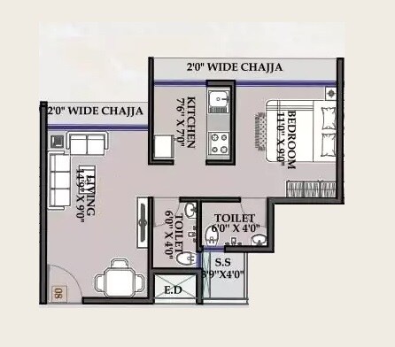 1 BHK 349 Sq. Ft. Apartment