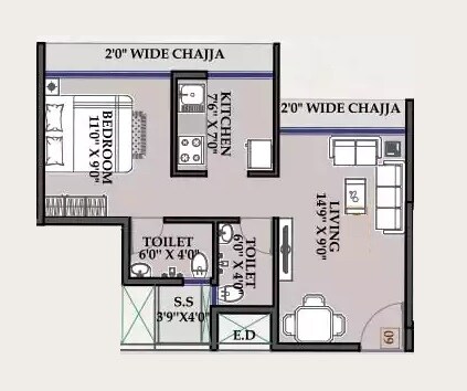 1 BHK 363 Sq. Ft. Apartment