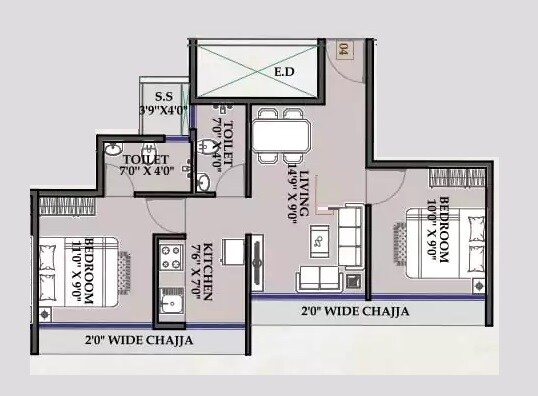 2 BHK 548 Sq. Ft. Apartment