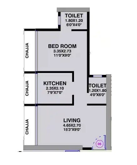 Floor plan of 1 BHK 308 Sq. Ft. Apartment in Gami Ved, Navi Mumbai