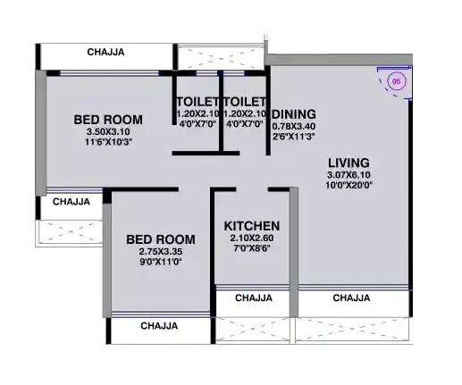 2 BHK 506 Sq. Ft. Apartment