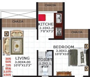 Floor plan of 1 BHK 377 Sq. Ft. Apartment in Gami Viona, Navi Mumbai