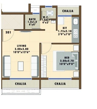 Floor plan of 1 BHK 325 Sq. Ft. Apartment in Ganesha Sai Aashray, Navi Mumbai