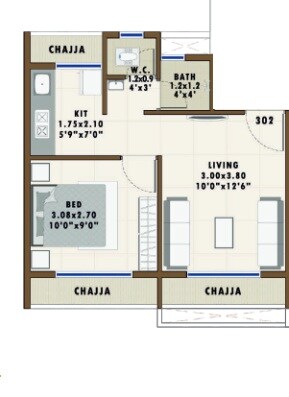 Floor plan of 1 BHK 410 Sq. Ft. Apartment in Ganesha Sai Aashray, Navi Mumbai