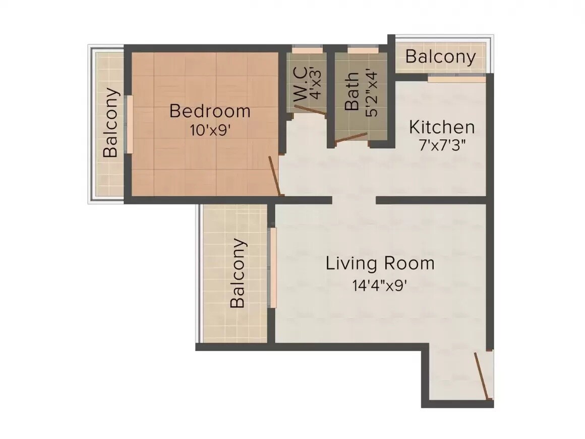 Floor plan of 1 BHK 610 Sq. Ft. Apartment in Ganga Darshan, Navi Mumbai