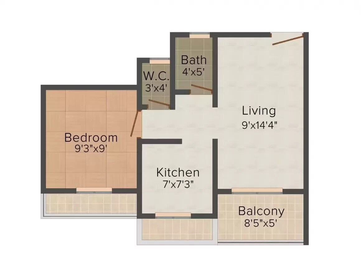 Floor plan of 2 BHK 875 Sq. Ft. Apartment in Ganga Darshan, Navi Mumbai