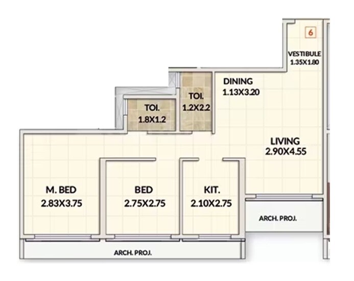 Floor plan of 2 BHK 690 Sq. Ft. Apartment in Garg Sky, Navi Mumbai