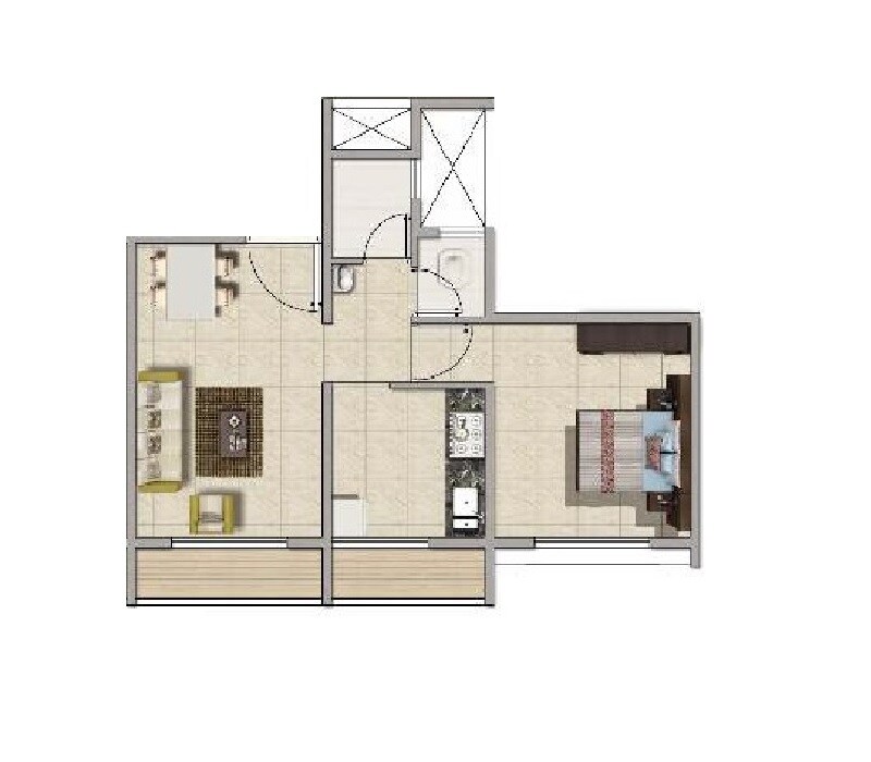 Floor plan of 1 BHK 461 Sq. Ft. Apartment in Garnet Brillante, Navi Mumbai