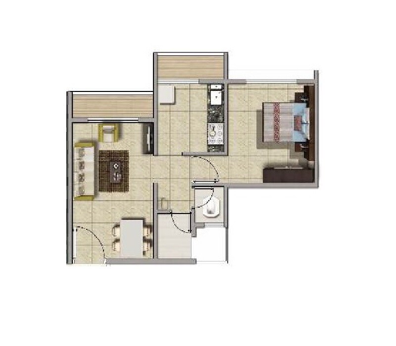 Floor plan of 1 BHK 482 Sq. Ft. Apartment in Garnet Brillante, Navi Mumbai