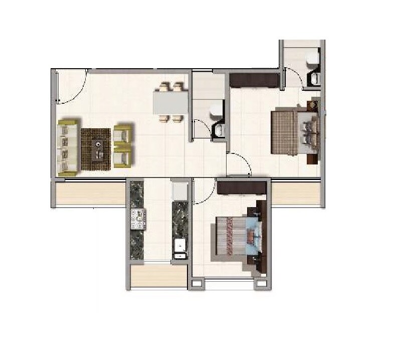 Floor plan of 2 BHK 651 Sq. Ft. Apartment in Garnet Brillante, Navi Mumbai