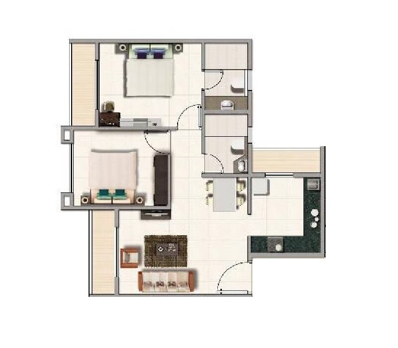 Floor plan of 2 BHK 706 Sq. Ft. Apartment in Garnet Brillante, Navi Mumbai