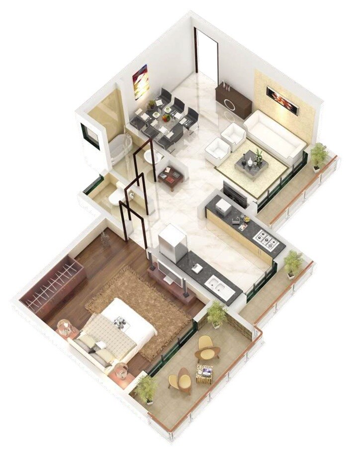 Floor plan of 1 BHK 750 Sq. Ft. Apartment in Garnet Mounthill The Pyramid, Navi Mumbai