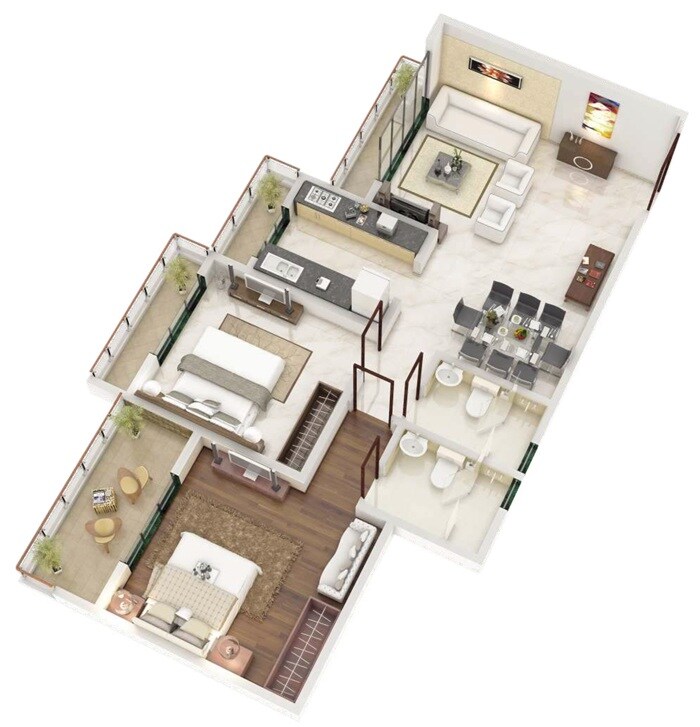 Floor plan of 2 BHK 1226 Sq. Ft. Apartment in Garnet Mounthill The Pyramid, Navi Mumbai