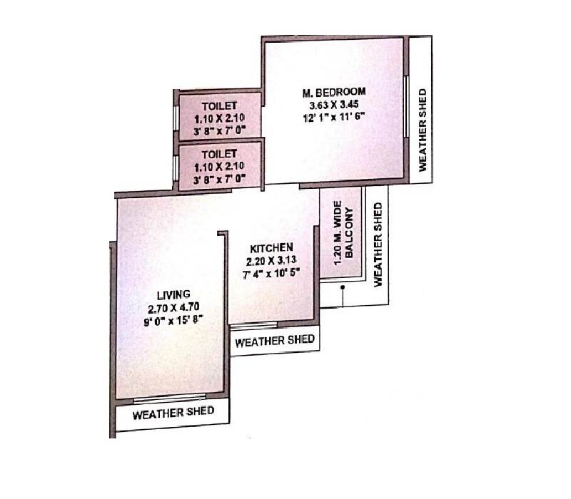 Floor plan of 1 BHK 438 Sq. Ft. Apartment in Gavand Plaza, Navi Mumbai