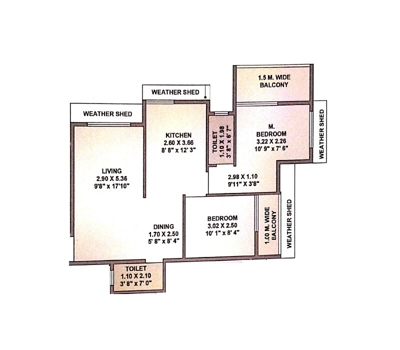 Floor plan of 2 BHK 667 Sq. Ft. Apartment in Gavand Plaza, Navi Mumbai
