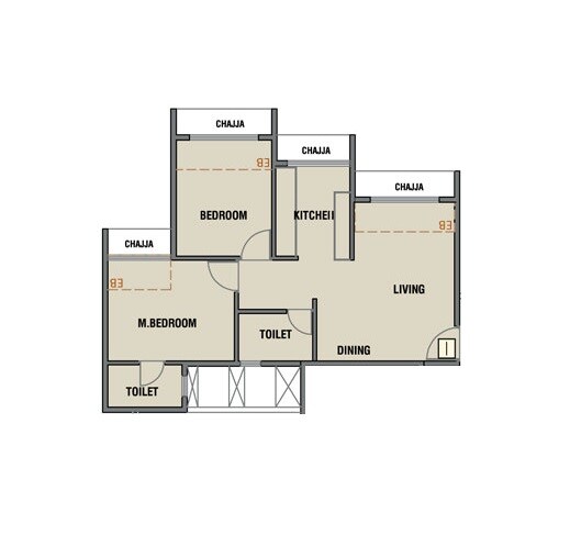 Floor plan of 2 BHK 444 Sq. Ft. Apartment in GeeCee Aspira 206, Navi Mumbai