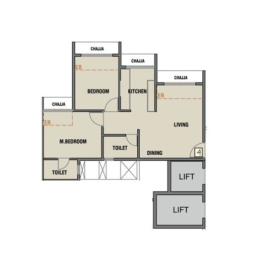 Floor plan of 2 BHK 499 Sq. Ft. Apartment in GeeCee Aspira 206, Navi Mumbai