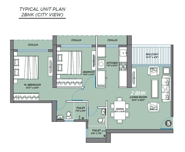 Floor plan of 2 BHK 648 Sq. Ft. Apartment in GeeCee Emerald, Navi Mumbai