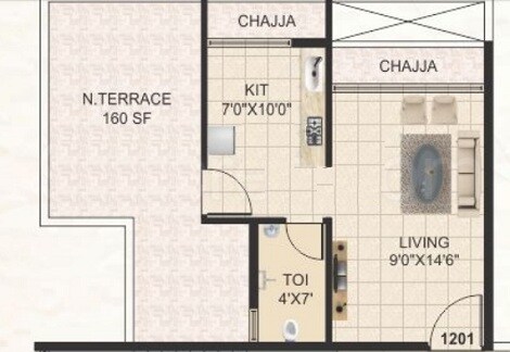 Floor plan of 158 Sq. Ft. Studio in Giriraj Nest, Navi Mumbai