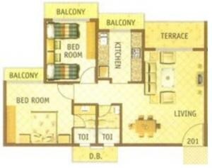 Floor plan of 2 BHK 1155 Sq. Ft. Apartment in Giriraj Oscar, Navi Mumbai