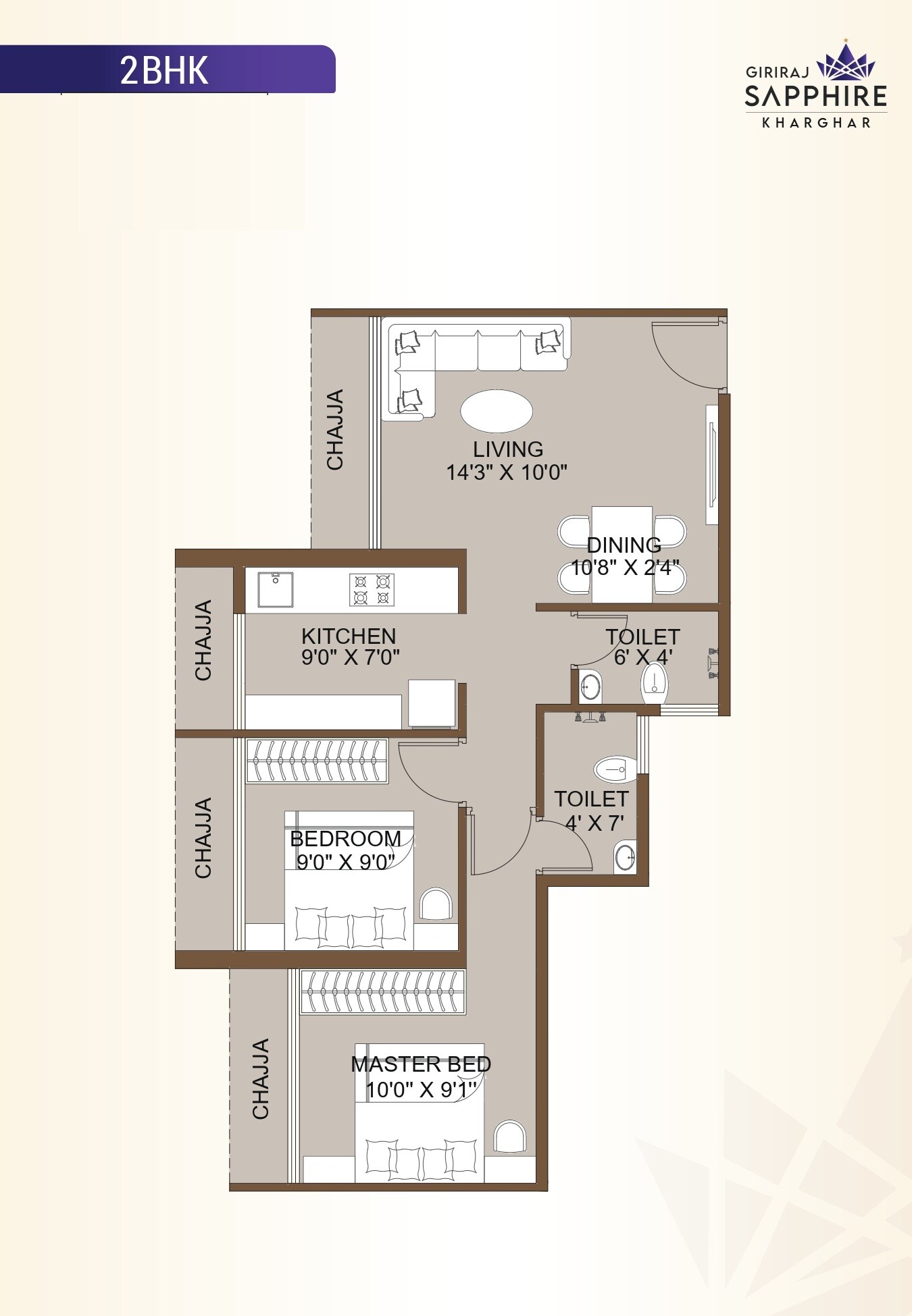 Floor plan of 2 BHK 526 Sq. Ft. Apartment in Giriraj Sapphire, Navi Mumbai