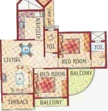 Floor plan of 2 BHK 1080 Sq. Ft. Apartment in Giriraj Towers, Navi Mumbai