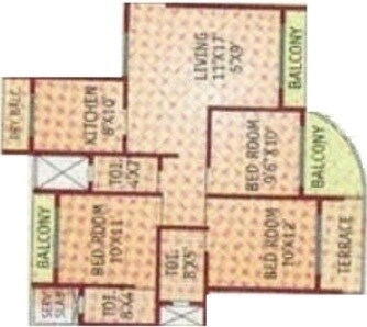 Floor plan of 3 BHK 1540 Sq. Ft. Apartment in Giriraj Towers, Navi Mumbai