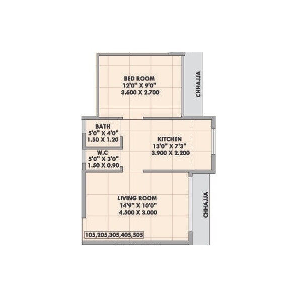 Floor plan of 1 BHK 394 Sq. Ft. Apartment in GK Mangalmurti, Navi Mumbai