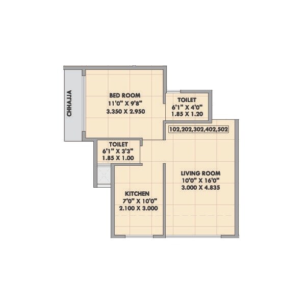 Floor plan of 1 BHK 408 Sq. Ft. Apartment in GK Mangalmurti, Navi Mumbai