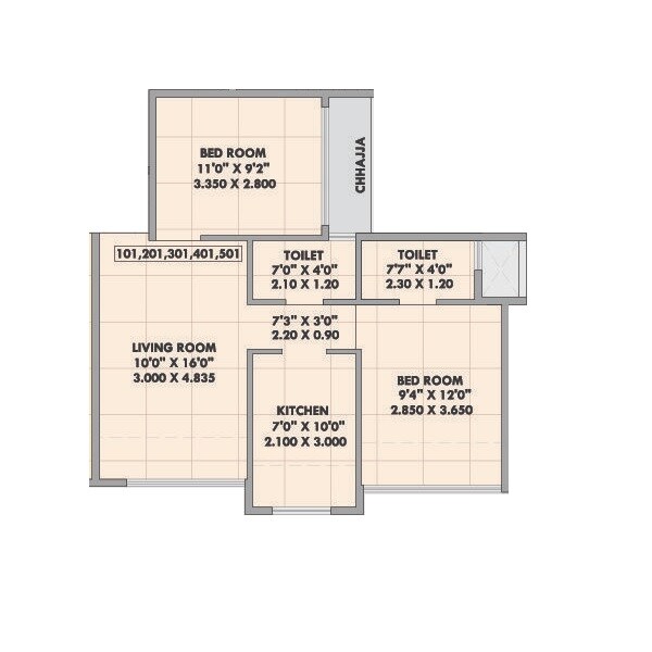 Floor plan of 2 BHK 552 Sq. Ft. Apartment in GK Mangalmurti, Navi Mumbai