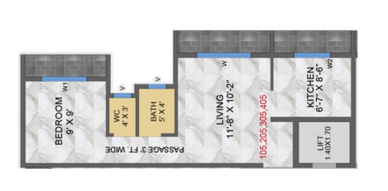 Floor plan of 1 BHK 315 Sq. Ft. Apartment in Global Jagdamba Residency, Navi Mumbai