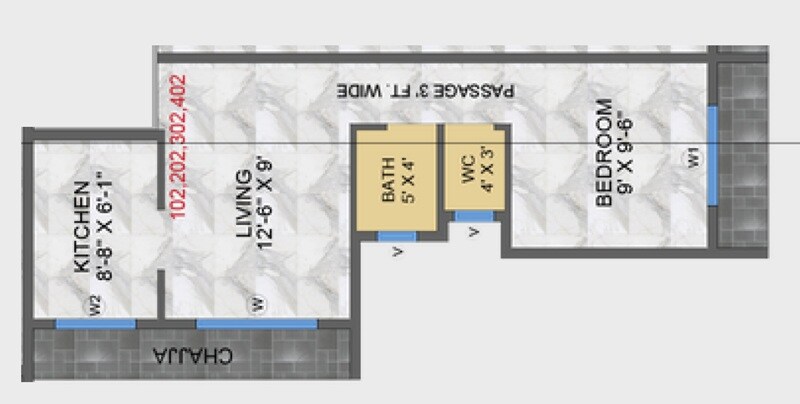 Floor plan of 1 BHK 329 Sq. Ft. Apartment in Global Jagdamba Residency, Navi Mumbai