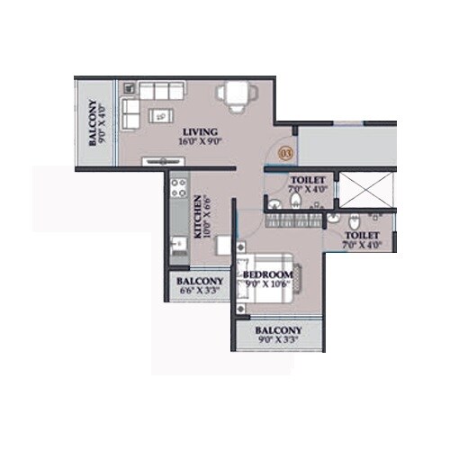 Floor plan of 1 BHK 384 Sq. Ft. Apartment in Gloria Greens, Navi Mumbai
