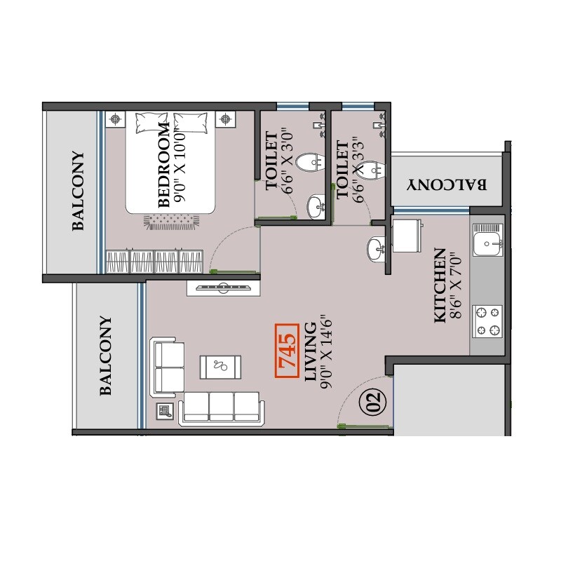 Floor plan of 1 BHK 322 Sq. Ft. Apartment in GNM Kuber Heritage, Navi Mumbai