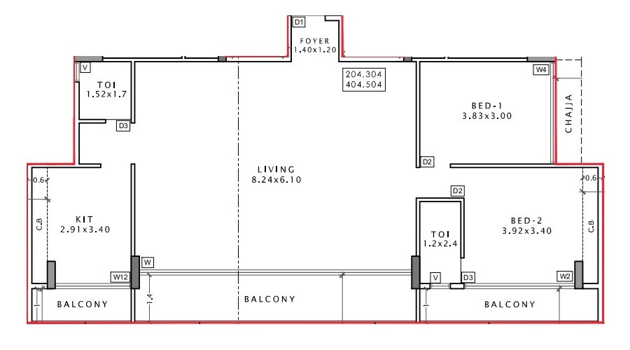 Floor plan of 2 BHK 1132 Sq. Ft. Apartment in GNS Shree Smran, Navi Mumbai