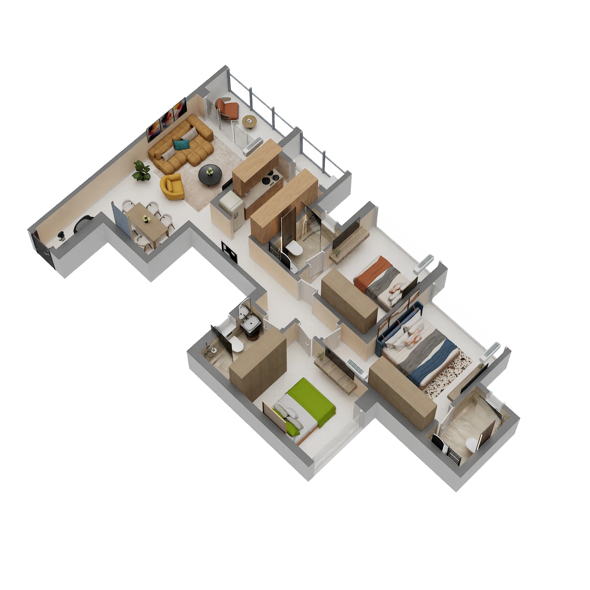 3 BHK 1000 Sq. Ft. Apartment