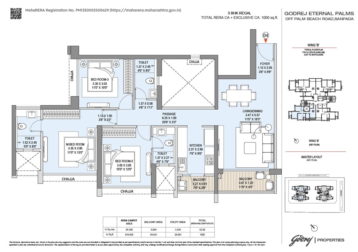 3 BHK 1000 Sq. Ft. Apartment