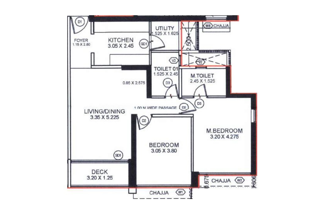 Floor plan of 2 BHK 790 Sq. Ft. Apartment in Godrej Golf Crest, Navi Mumbai