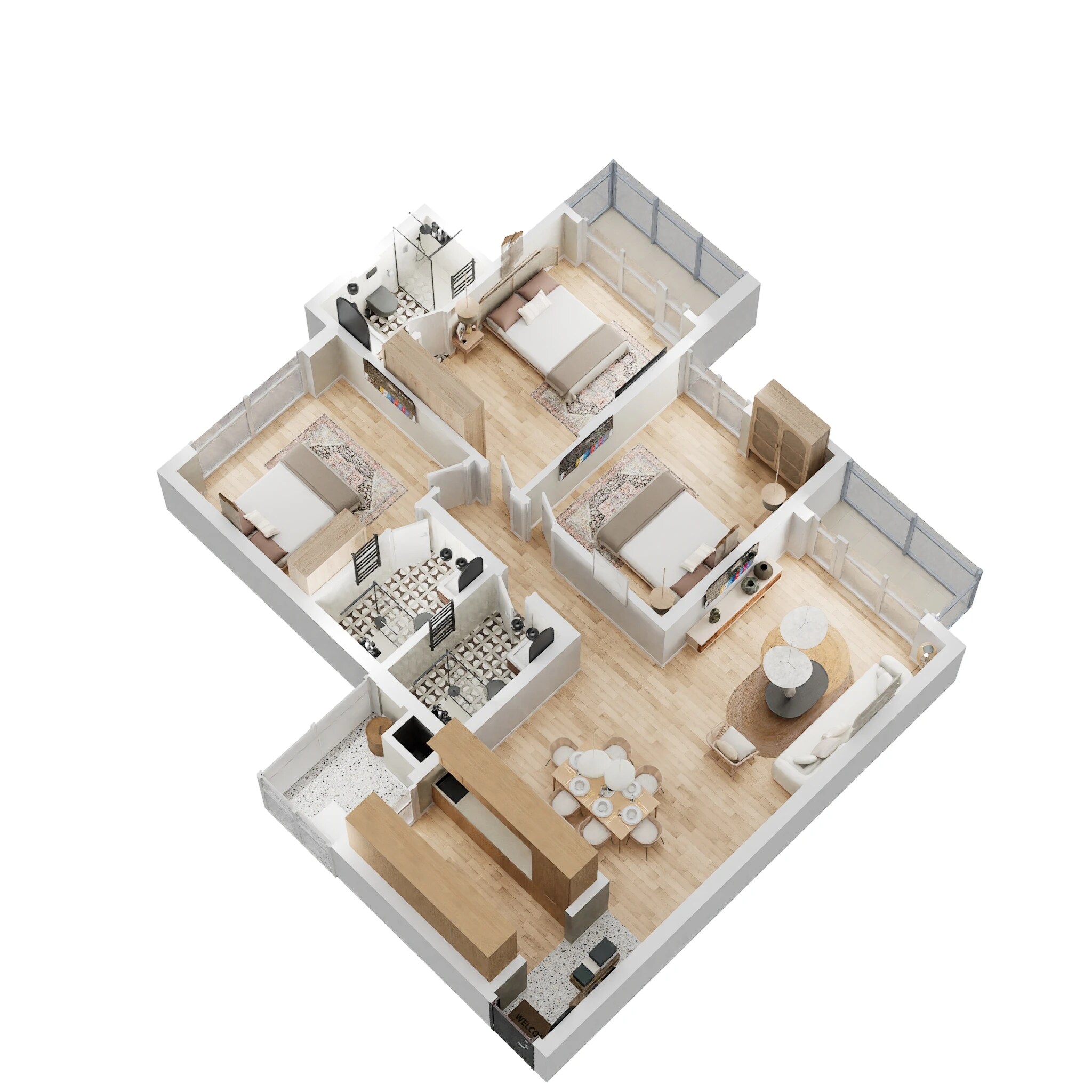 Floor plan of 3 BHK Apartment - 1093 sq. ft. in Godrej Golf Meadows, Navi Mumbai